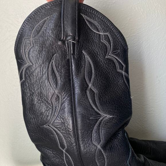 Dan Post Vintage Black Cowboy Boots Stitch Embroidery Pointed Toe Men Sz 8.5 EW - Picture 3 of 16